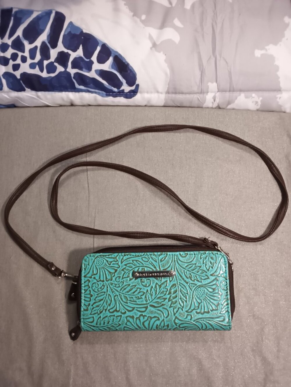 Stone Mountain Accessories Turquoise Embossed Crossbody Wallet